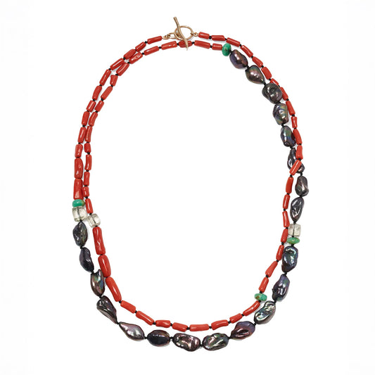 Cabana Necklace in Coral and Pearl