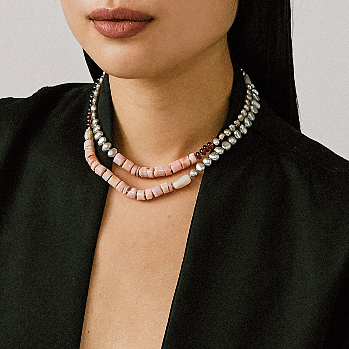 Cabana Necklace in Pink Opal and Pearl