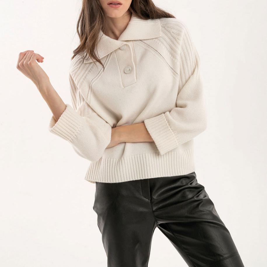 Collared Knit Pullover in Ivory