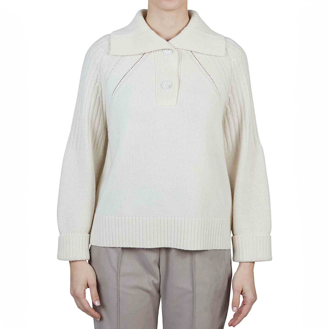 Collared Knit Pullover in Ivory