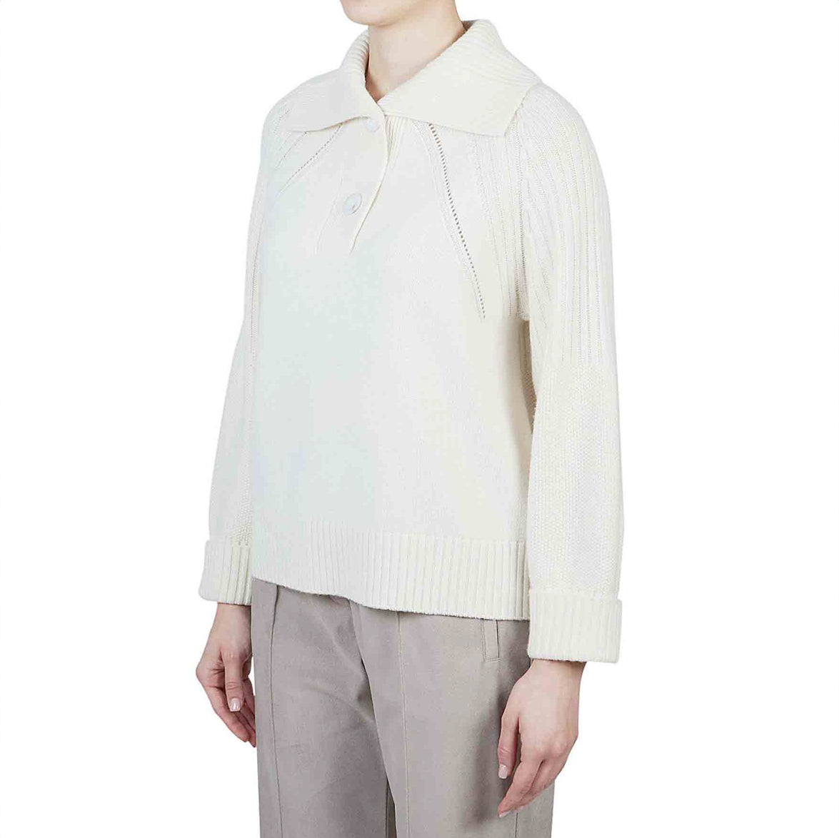 Collared Knit Pullover in Ivory