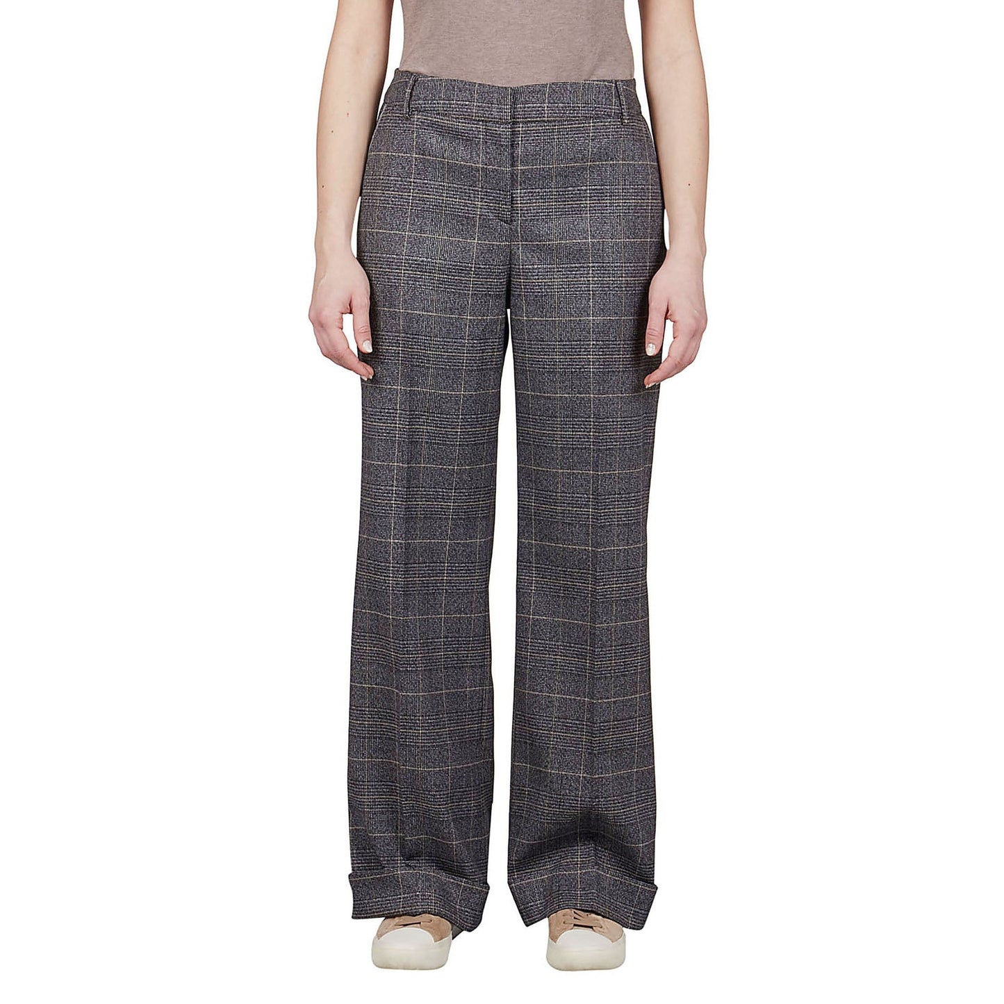 Straight Leg Plaid Cuffed Trouser