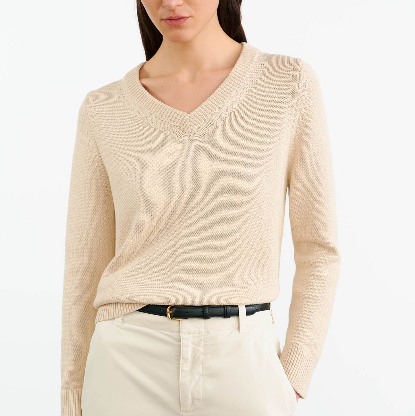 Priya V-Neck Sweater in Ecru