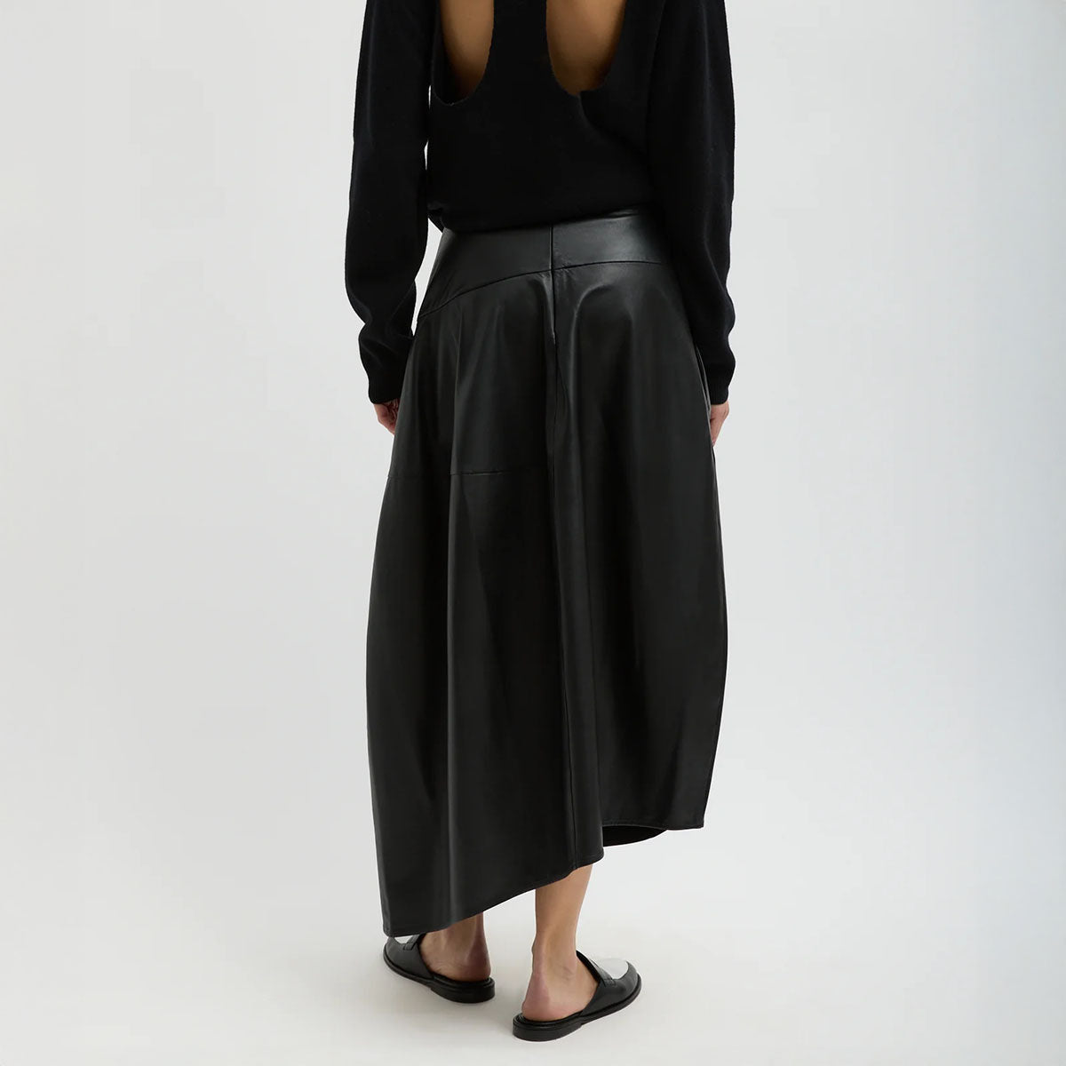 Leather Asymmetrical Balloon Skirt in Black
