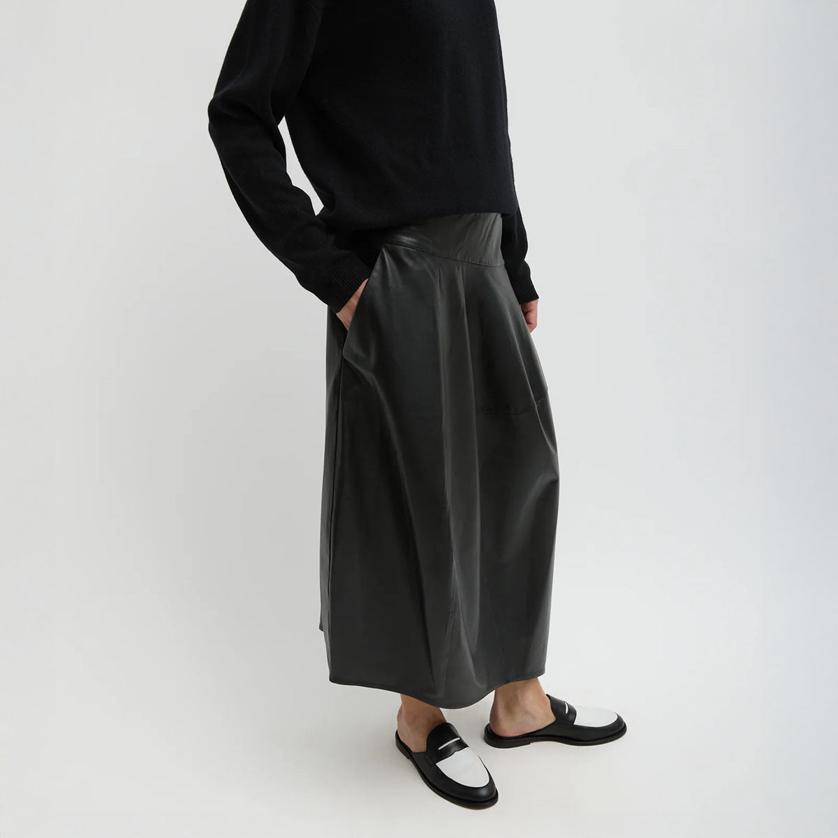 Leather Asymmetrical Balloon Skirt in Black