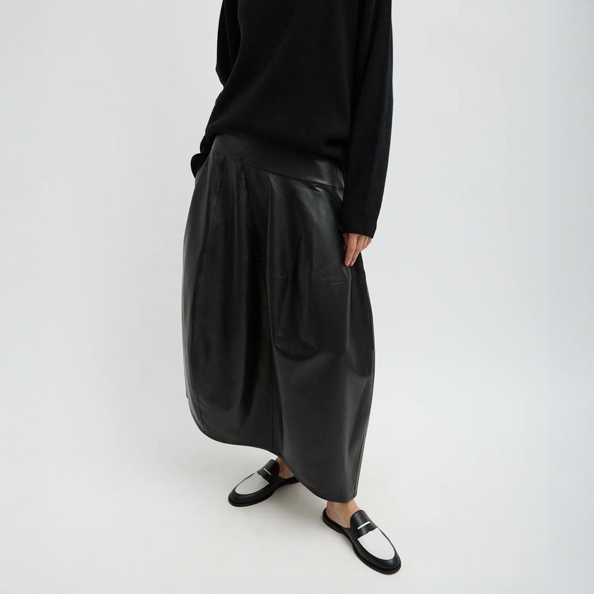 Leather Asymmetrical Balloon Skirt in Black