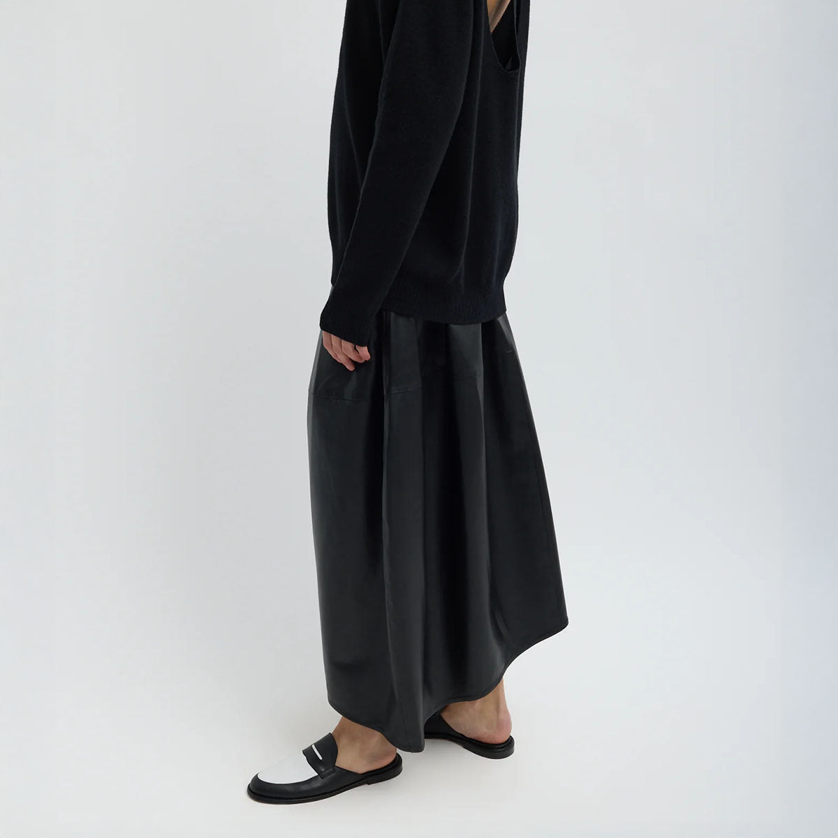 Leather Asymmetrical Balloon Skirt in Black