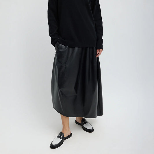Leather Asymmetrical Balloon Skirt in Black