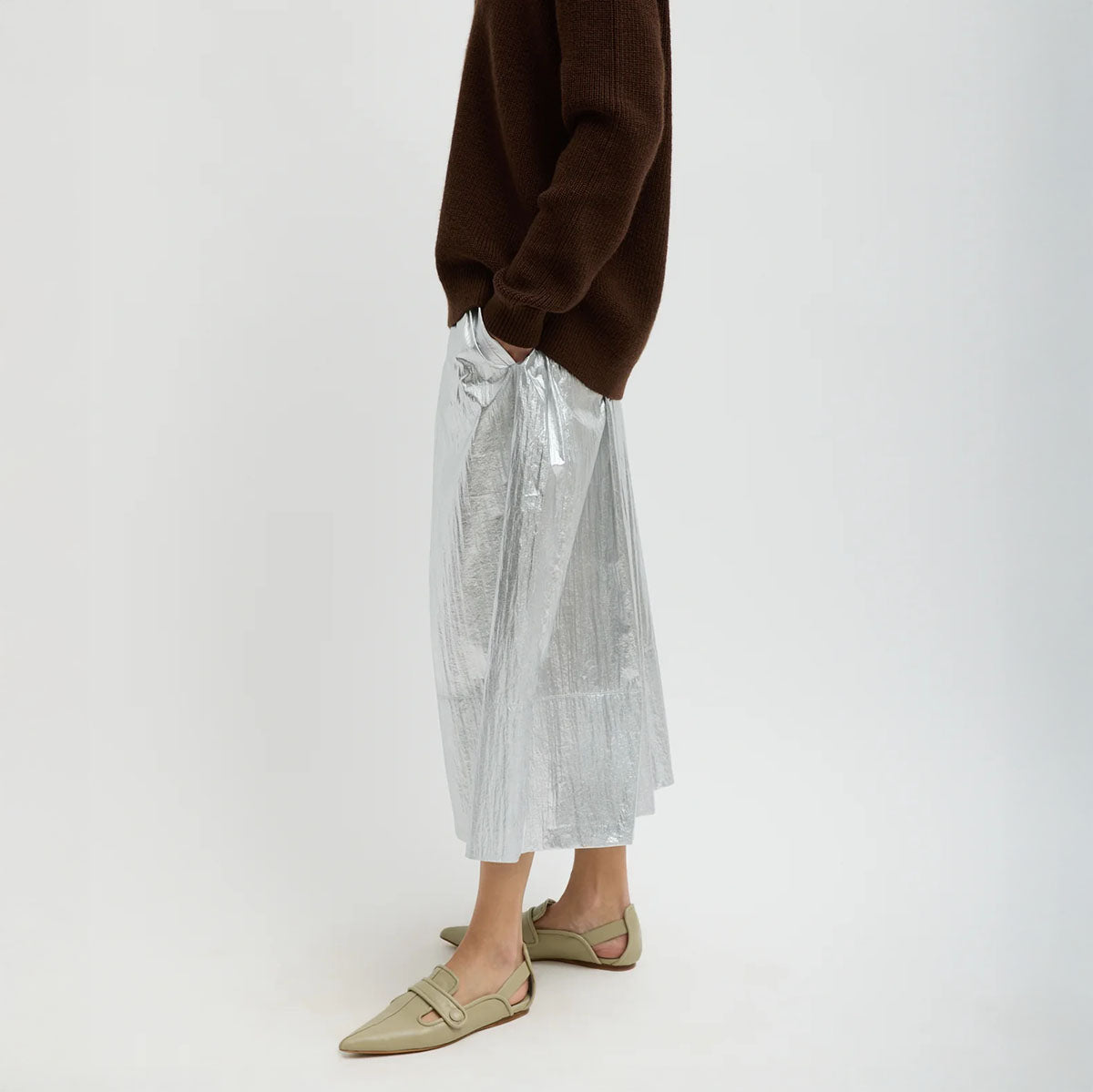 Nylon Pull On Skirt in Silver