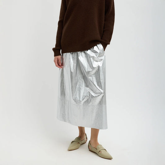 Nylon Pull On Skirt in Silver