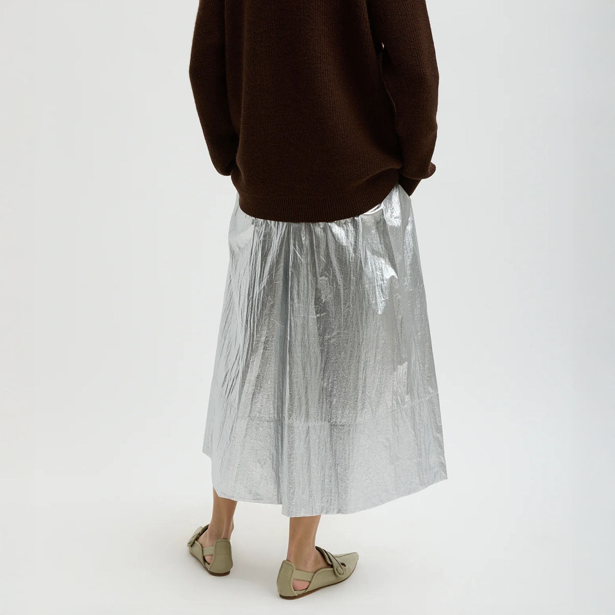 Nylon Pull On Skirt in Silver