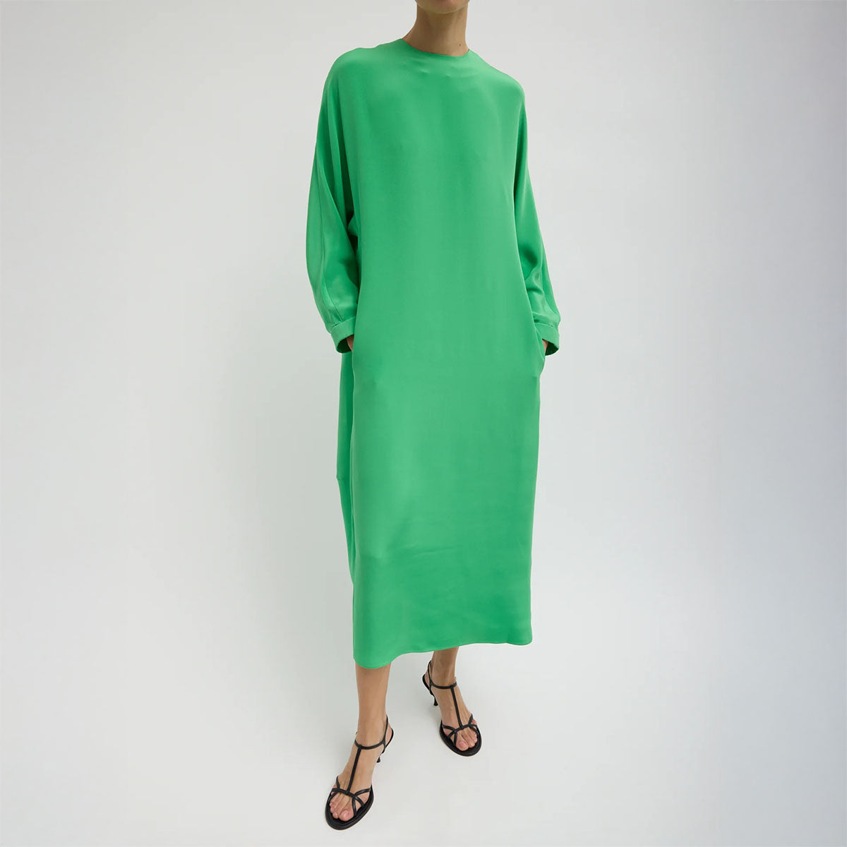 Silk Cocoon Dress in Green