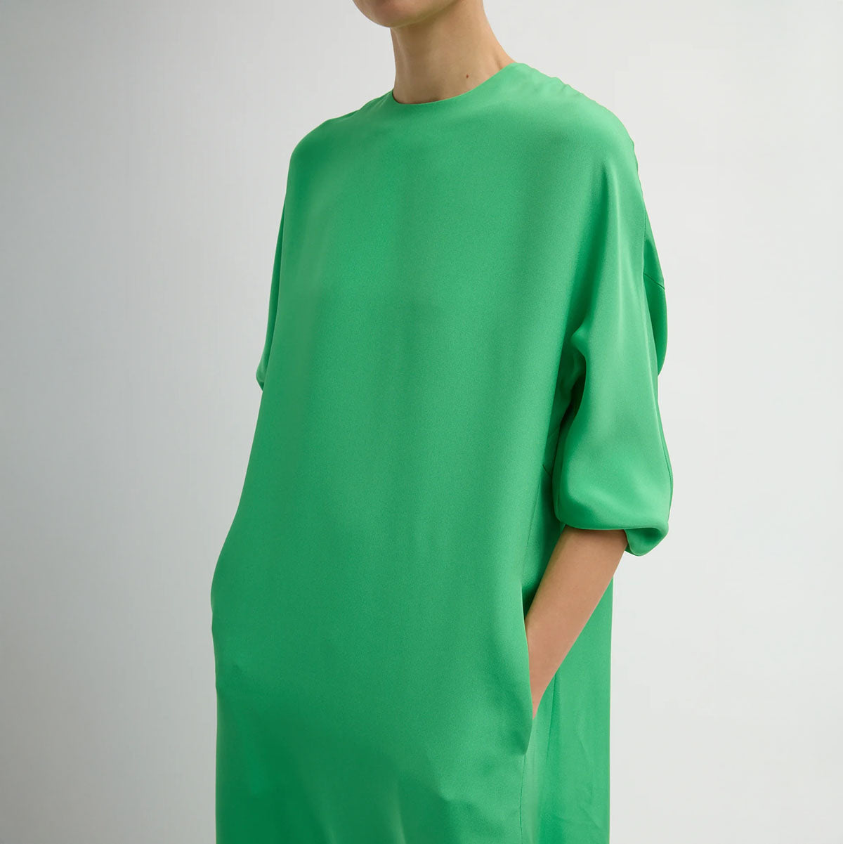 Silk Cocoon Dress in Green