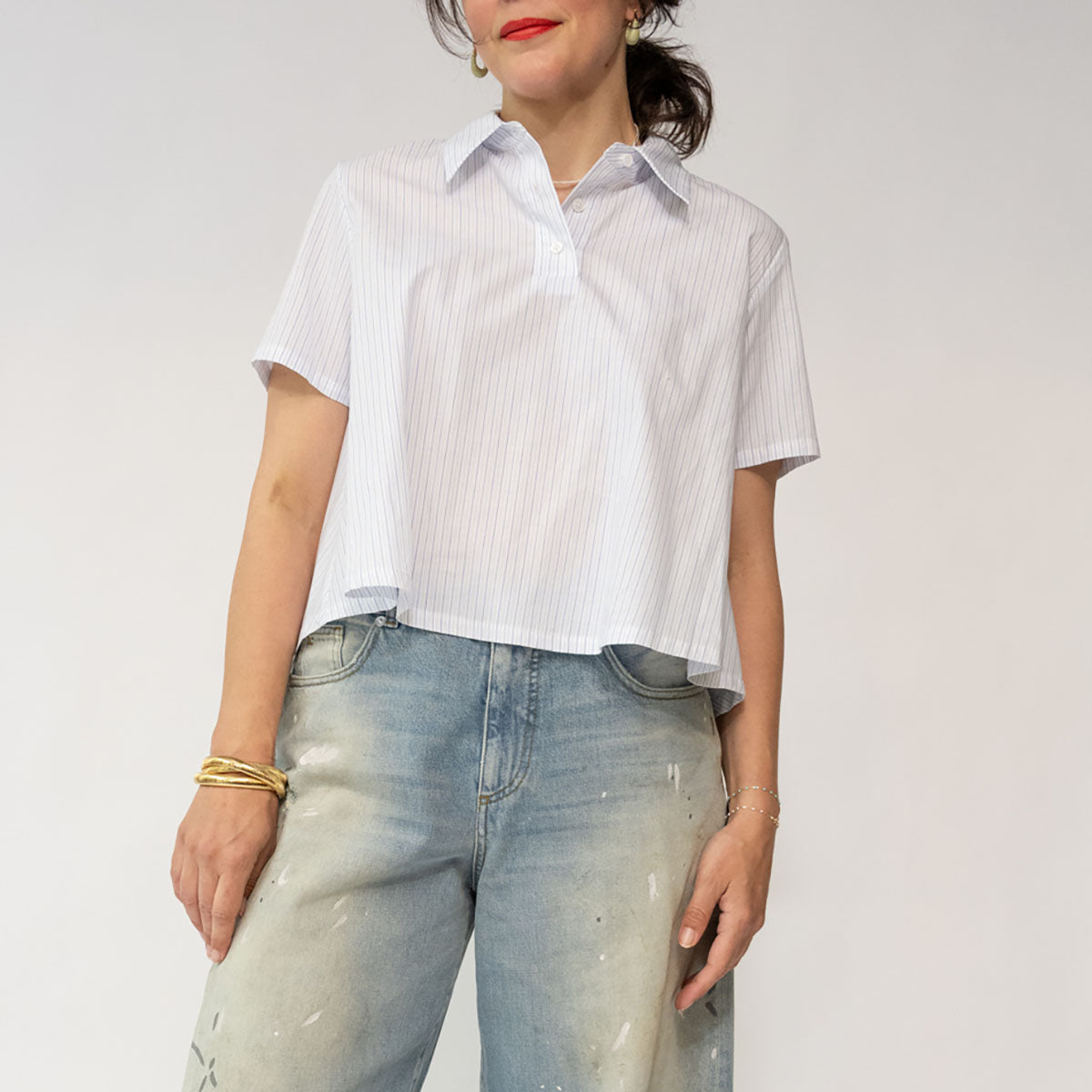 The Crew Shirt in White Pinstripe