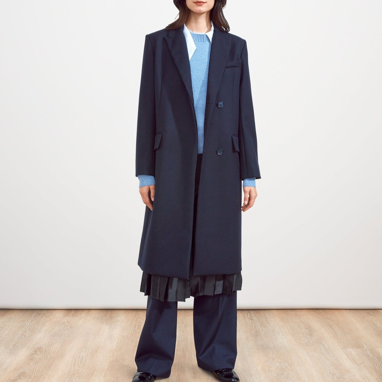 Gramercy Pleated Coat in Navy