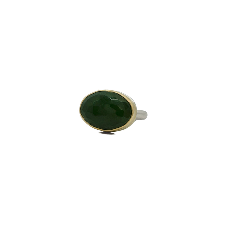 Hand Faceted Jade Oval Ring