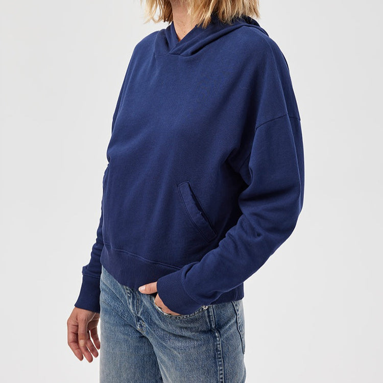 French Terry Curved Hoodie in Neptune