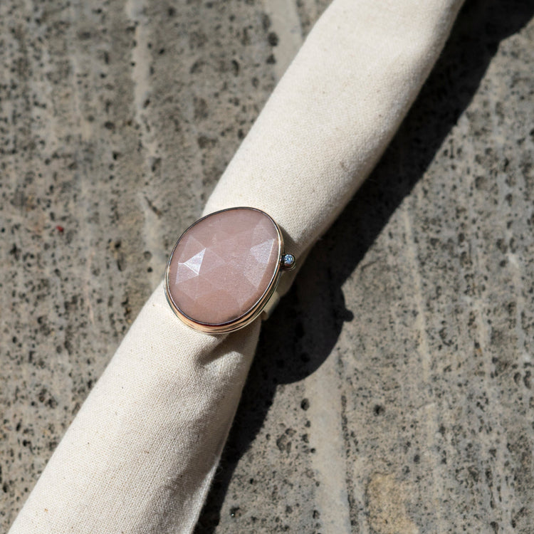 Peach Moonstone Asymmetrical Ring