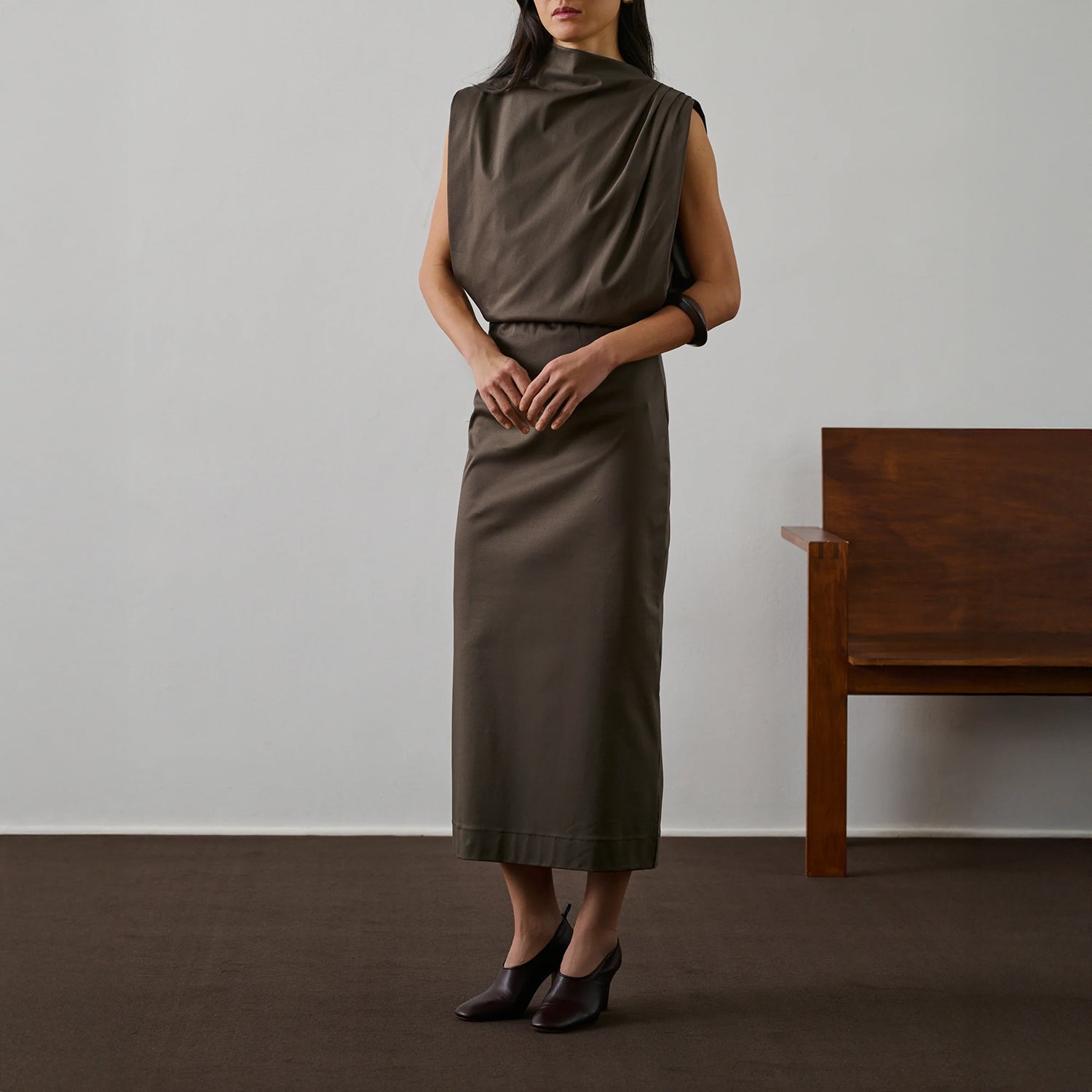 Gemma Dress in Taupe Brown