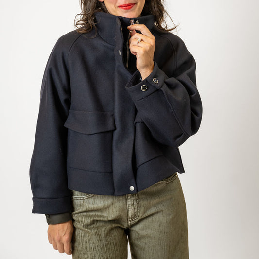 Mirta Cropped Jacket in Blue Navy