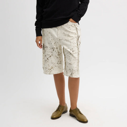 Tuck Calcimin Denim Jean Short in Ivory Multi