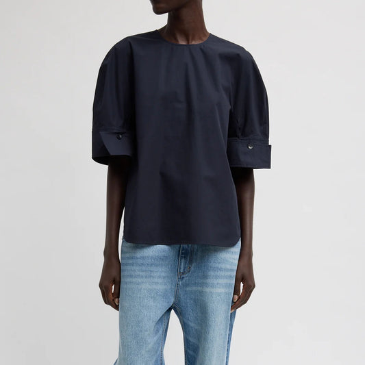 Reverse Sleeve Top in Navy