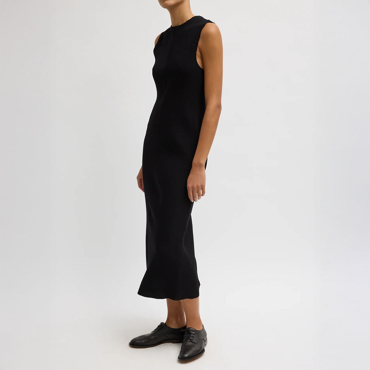 Plisse Bias Dress in Black