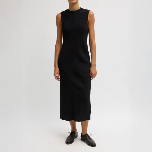 Plisse Bias Dress in Black