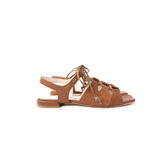 Lace Up Sandal in Cuoio
