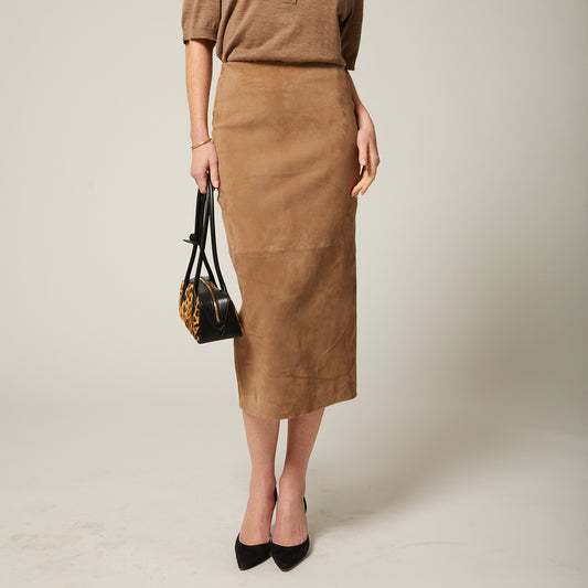 Carolyn Suede Tube Skirt in Taupe
