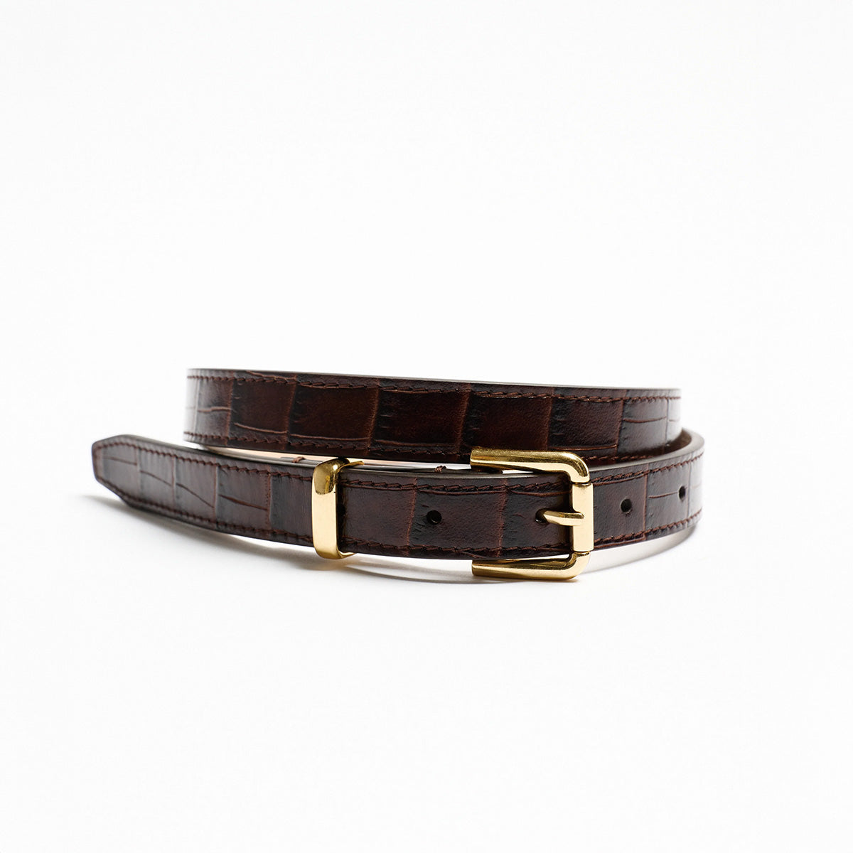 The Slim Bar Belt in Oxblood Croc