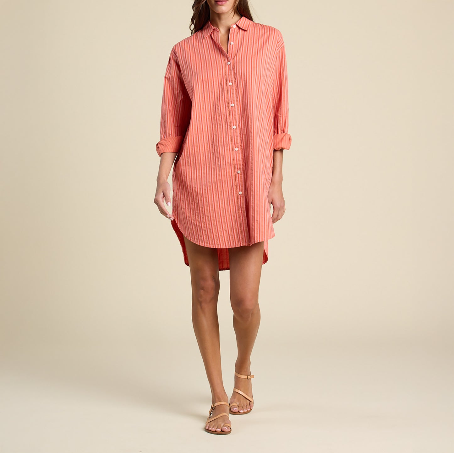 Callie Shirtdress in Terracotta Stripe