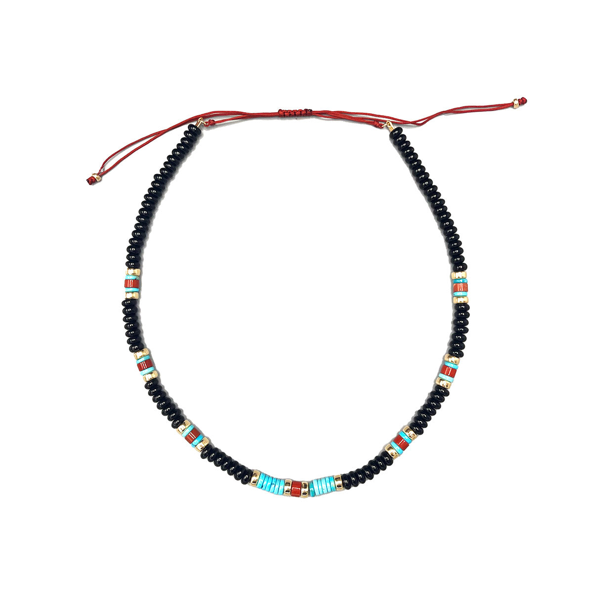 Black Agate and Red Jasper Beaded Necklace