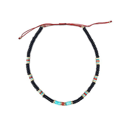 Black Agate and Red Jasper Beaded Necklace