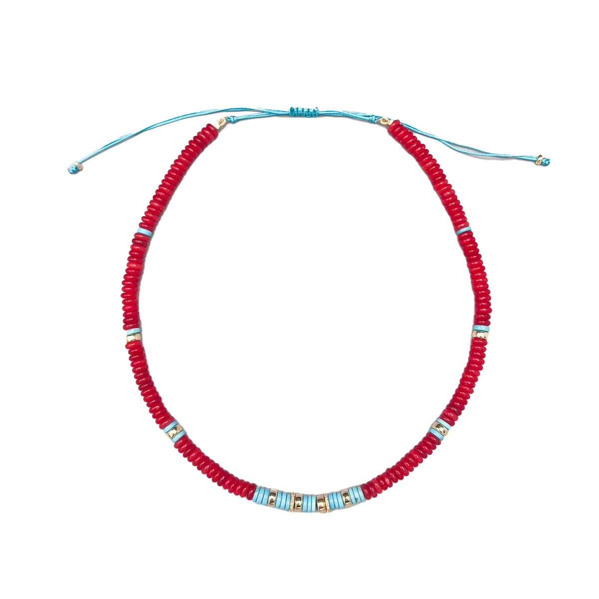 Red Jade and Turquoise Beaded Necklace