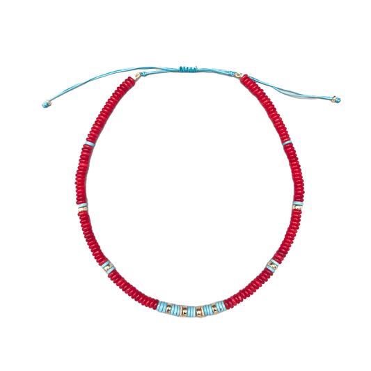 Red Jade and Turquoise Beaded Necklace