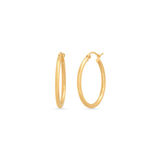 Solid 14k yellow gold Diameter: 1" Width: 2mm These earrings are sold in a pair Shylee Rose jewelry is meticulously designed and manufactured in Los Angeles SRH02-S