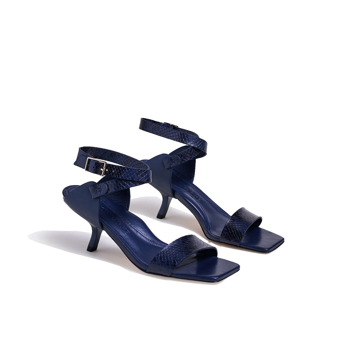 Sophia Heel Sandal in Navy Python