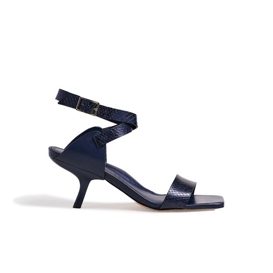 Sophia Heel Sandal in Navy Python