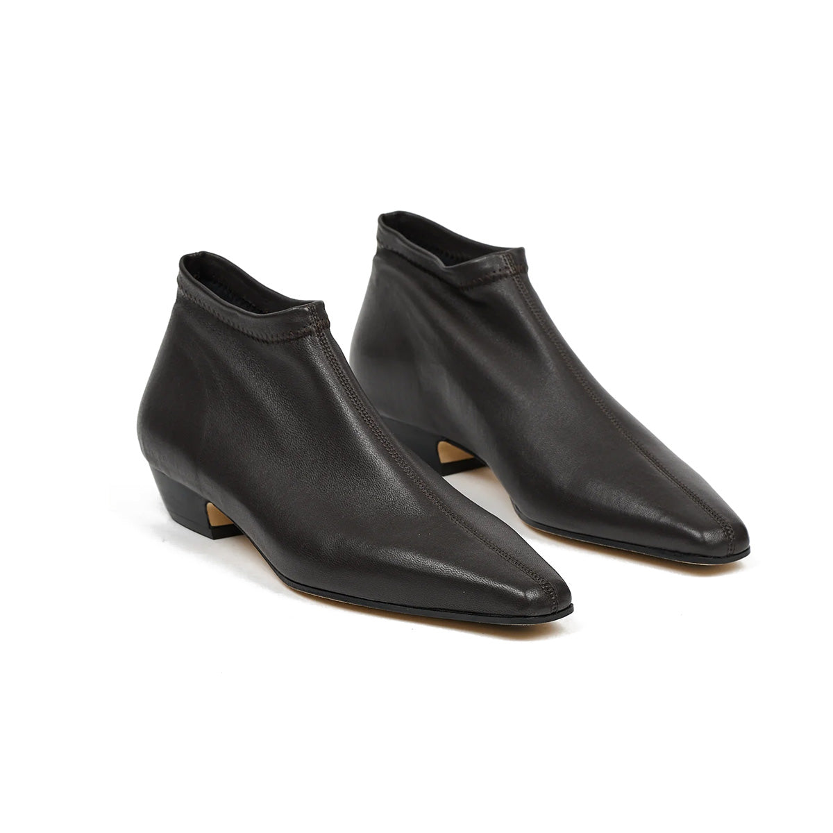 Stretch Low Boot in Black made of mod stretch leather with a low stacked heel, featuring Italian Lambskin leather.