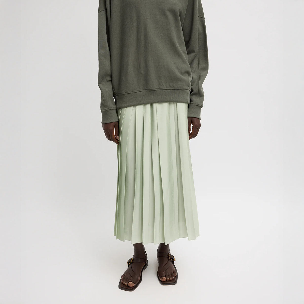 Pleated Pull On Skirt in Sage