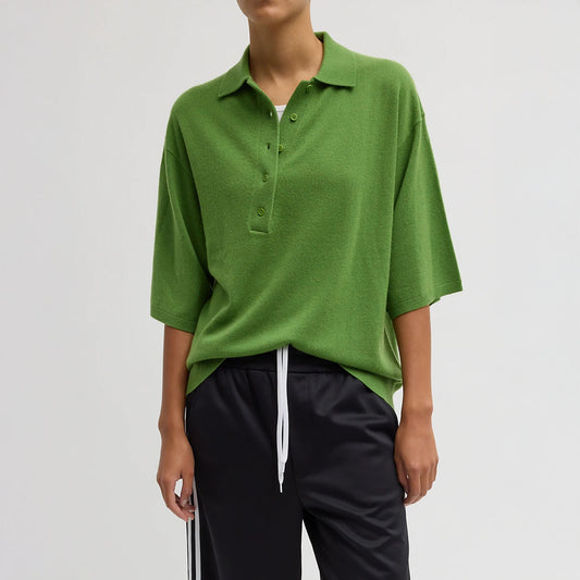 Washable Cashmere Oversized Easy Polo in Avocado