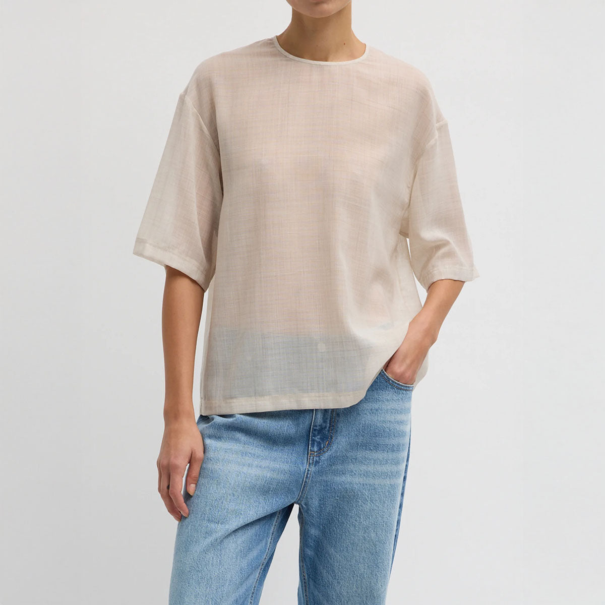 Sheer Wool Easy Tee in Oatmeal Melange