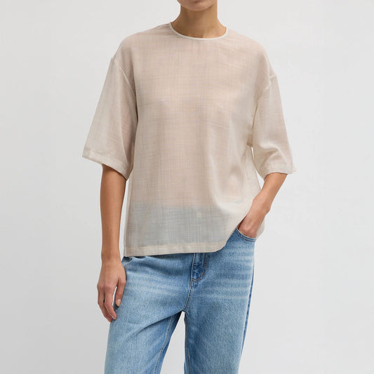 Sheer Wool Easy Tee in Oatmeal Melange