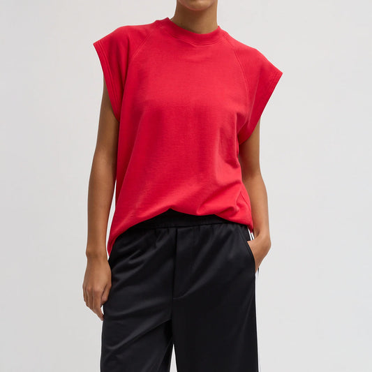 Light Weight Sweatshirting Sleeveless Easy Top in Red