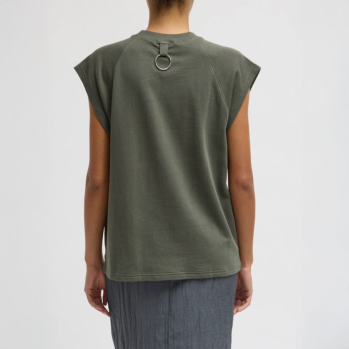 Light Weight Sweatshirting Sleeveless Easy Top in Olive