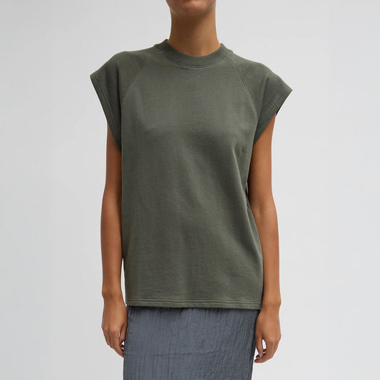 Light Weight Sweatshirting Sleeveless Easy Top in Olive