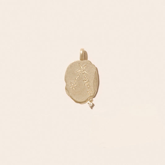 Taurus Pendant in 9K Yellow Gold featuring constellation engraving with suspended diamond, made in France.