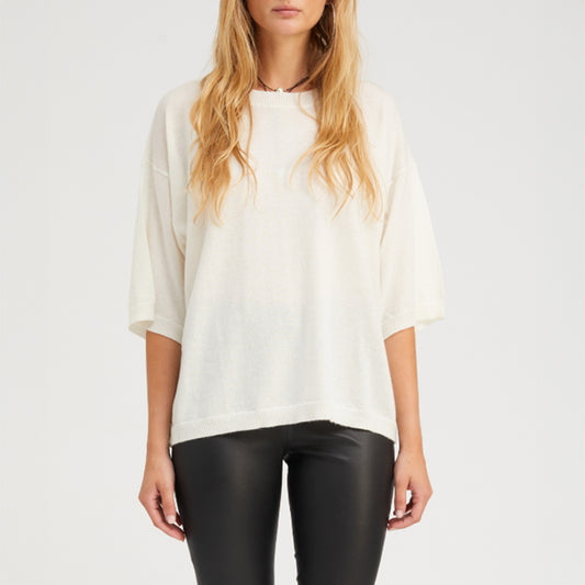 Cashmere Boxy Tee Shirt in Chalk