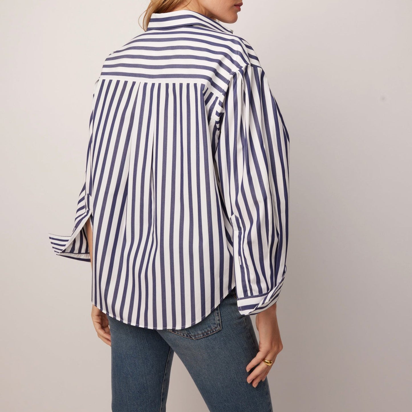 Isabel Button Up in Wide Navy Stripe